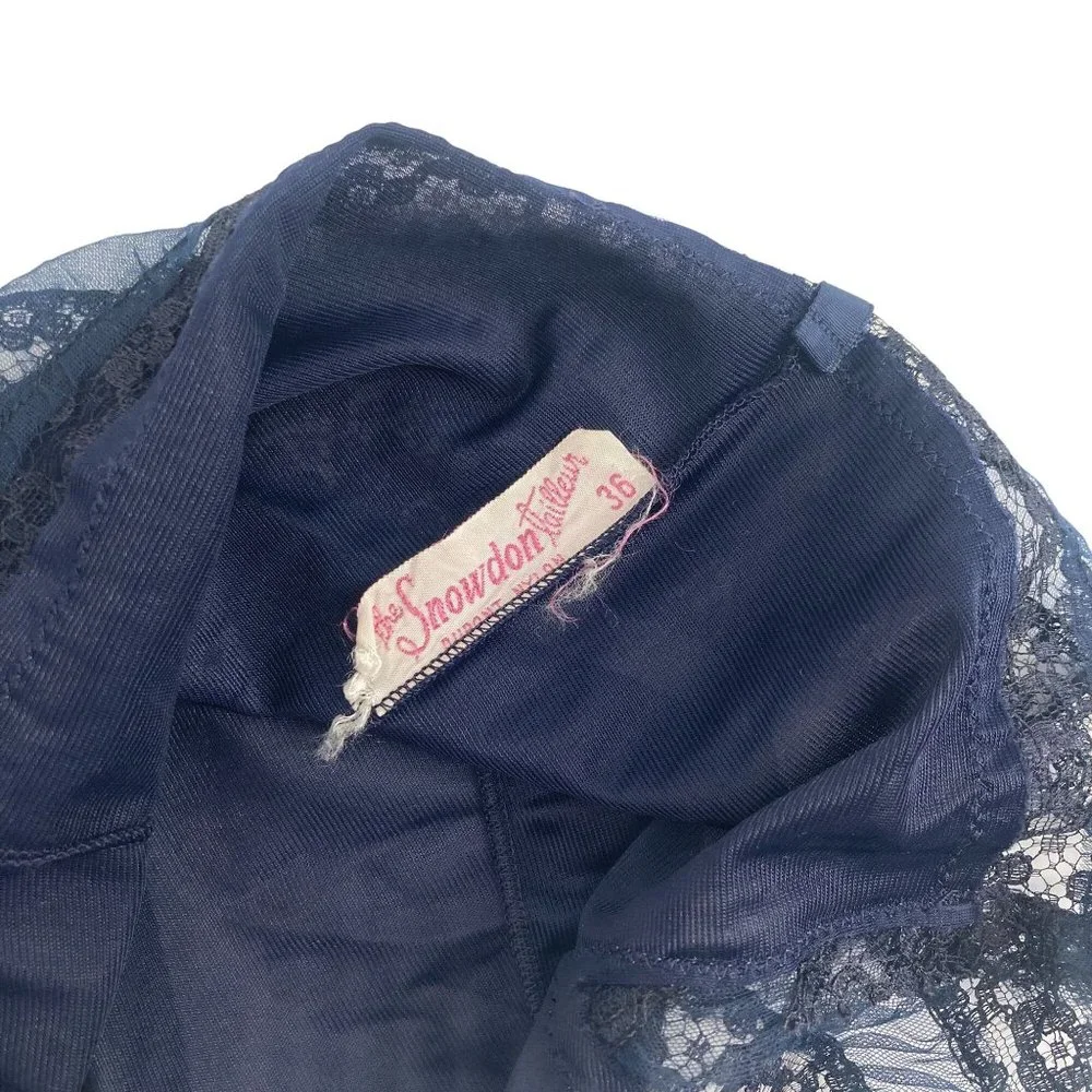 1950s 1960s Navy Blue Ruffle & Frill Sheer Lingerie Slip Size 36 - Picture 5 of 5